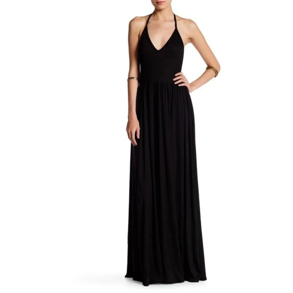 Go Couture Black Maxi Dress M Medium Halter Tie Neck